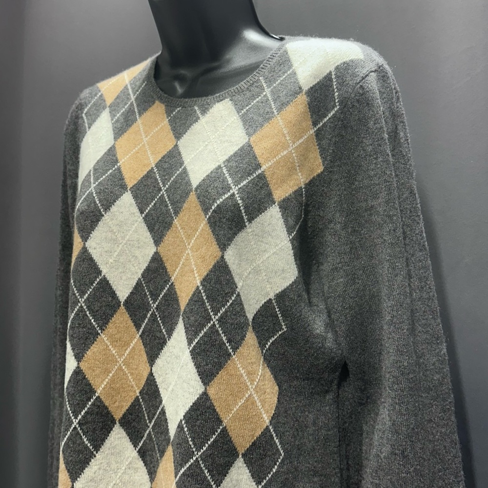 Geneva Vintage Inspired 100% Cashmere Argyle Light-Weight Sweater Size Large